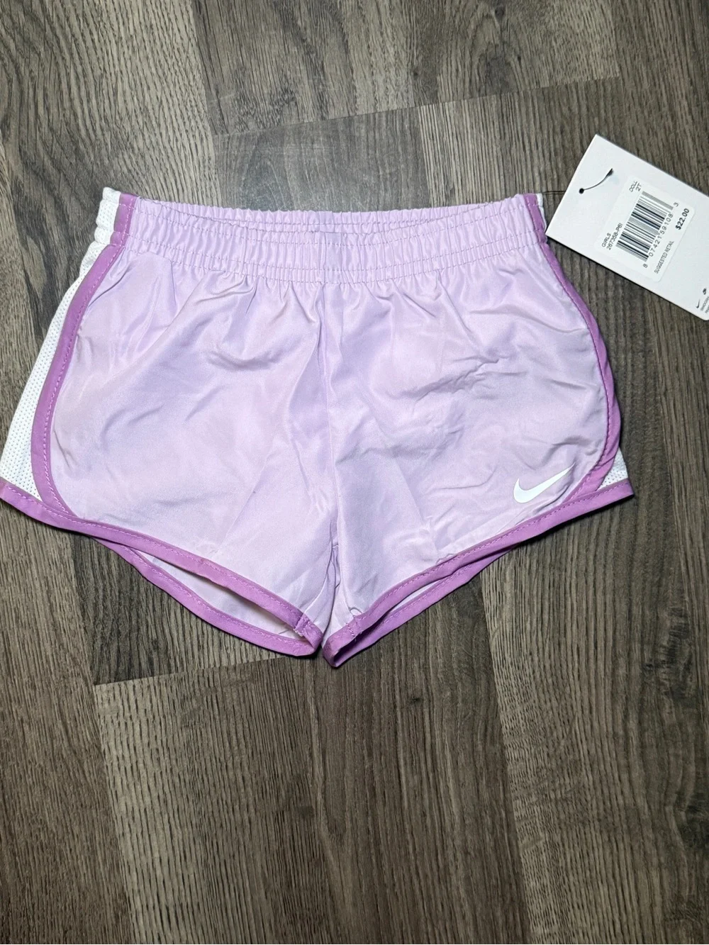 Nike Toddler Light Purple Athletic Running Shorts with White Swoosh